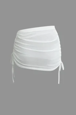 Cowl Neck Backless Tie Mesh Top And Asymmetrical Mini Skirt Set