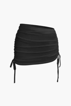 Cowl Neck Backless Tie Mesh Top And Asymmetrical Mini Skirt Set