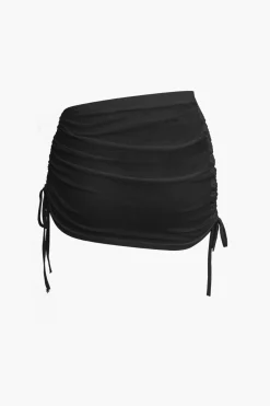 Cowl Neck Backless Tie Mesh Top And Asymmetrical Mini Skirt Set