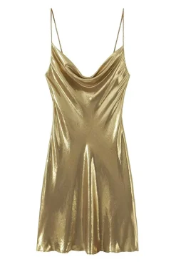 Cowl Neck Metallic Slip Mini Dress
