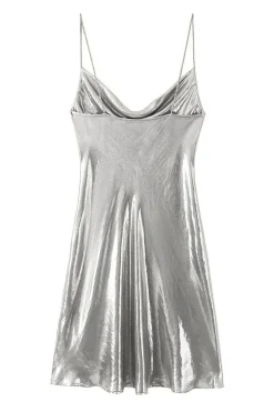 Cowl Neck Metallic Slip Mini Dress