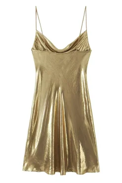 Cowl Neck Metallic Slip Mini Dress