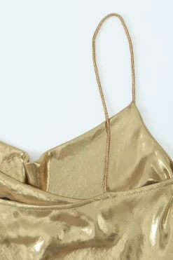 Cowl Neck Metallic Slip Mini Dress