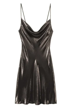 Cowl Neck Metallic Slip Mini Dress