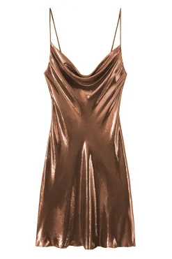Cowl Neck Metallic Slip Mini Dress