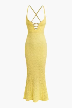 Crisscross Back Textured V-neck Maxi Dress