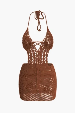 Crochet Halter Backless Mini Dress