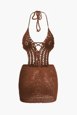 Crochet Halter Backless Mini Dress