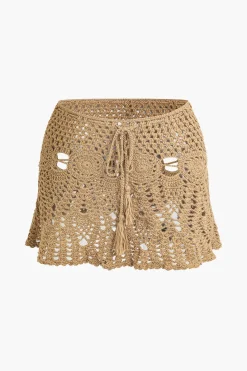 Crochet Halter Knit Cami Top And Mini Skirt Set