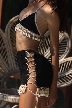 Crochet Shell Tassel Knit Skirt