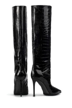 Crocodile Leather High Tube Pointed Toe Over The Knee Boots