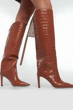 Crocodile Leather Pointed Toe Over The Knee Boots