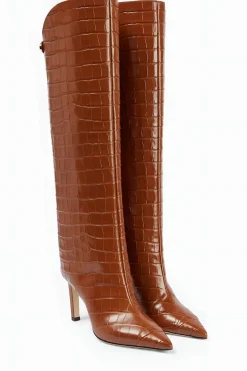 Crocodile Leather Pointed Toe Over The Knee Boots