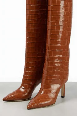 Crocodile Leather Pointed Toe Over The Knee Boots