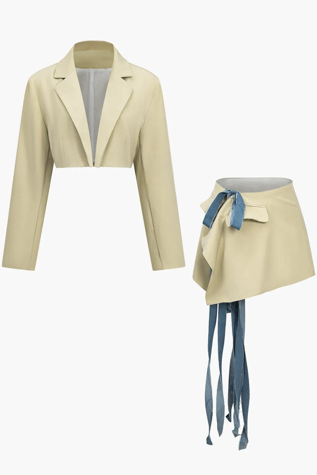 Crop Blazer And Asymmetrical Tie-Wrap Skirt Set