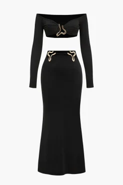 Crop Off Shoulder Top And Skirt Set