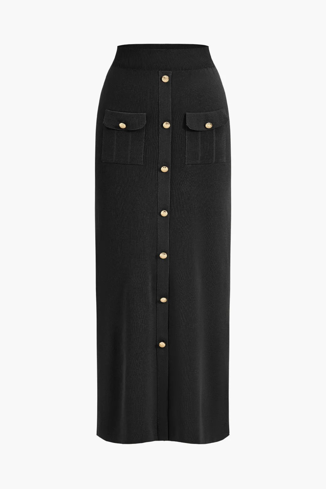 Cropped Button-Up Knit Top And Maxi Skirt Set