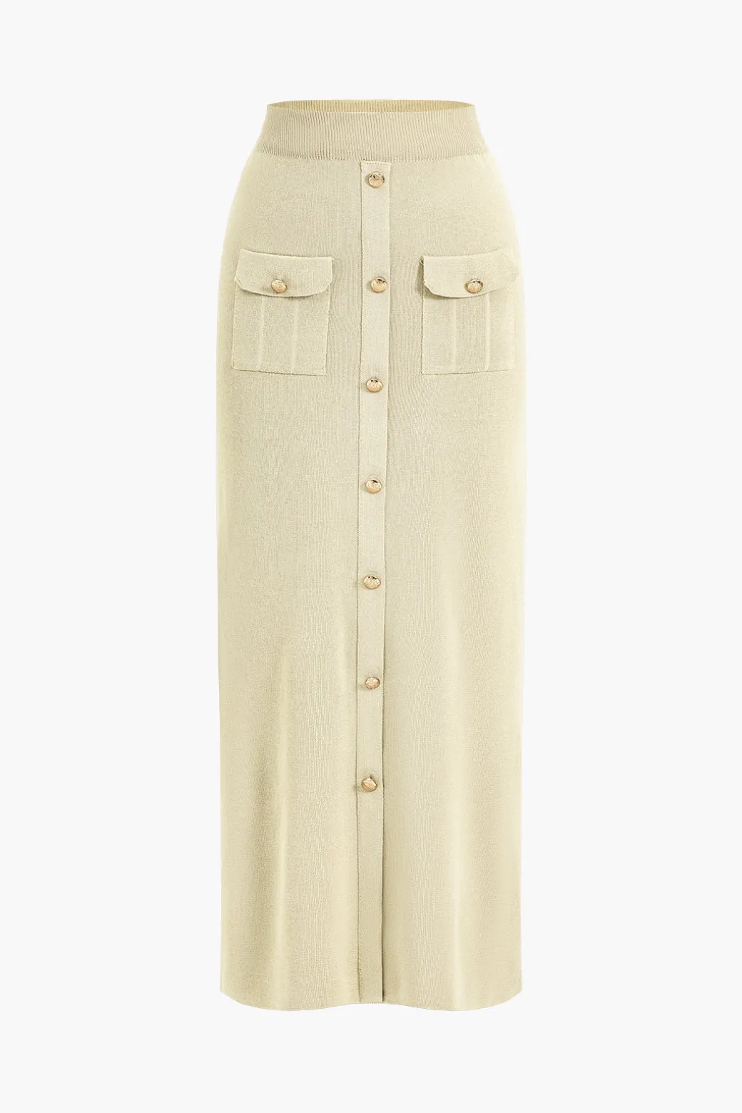 Cropped Button-Up Knit Top And Maxi Skirt Set