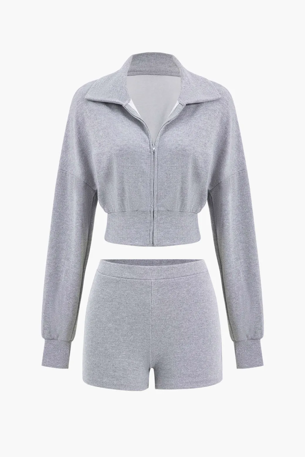Cropped Zipper Top And Shorts Set