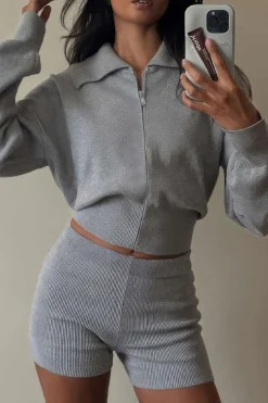 Cropped Zipper Top And Shorts Set