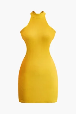 Cross Backless Mock Neck Tank Mini Dress