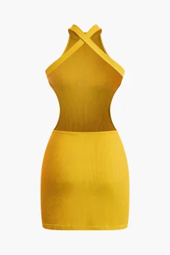 Cross Backless Mock Neck Tank Mini Dress