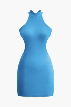 Cross Backless Mock Neck Tank Mini Dress