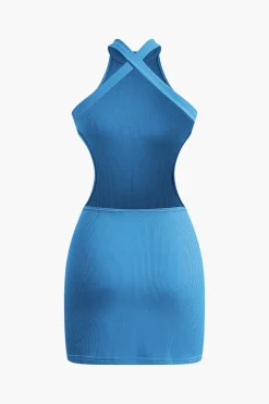 Cross Backless Mock Neck Tank Mini Dress