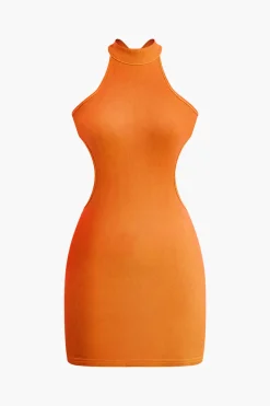 Cross Backless Mock Neck Tank Mini Dress
