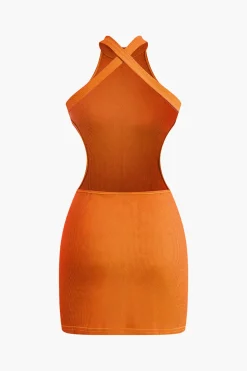 Cross Backless Mock Neck Tank Mini Dress