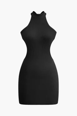 Cross Backless Mock Neck Tank Mini Dress