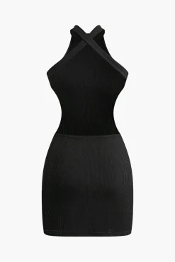 Cross Backless Mock Neck Tank Mini Dress