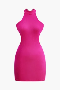 Cross Backless Mock Neck Tank Mini Dress