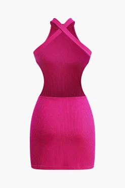 Cross Backless Mock Neck Tank Mini Dress