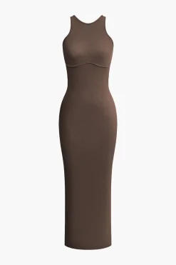 Cross Backless Slit Midi Dress