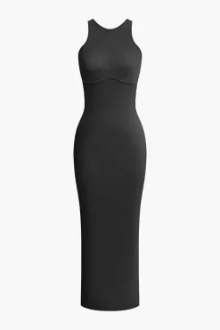 Cross Backless Slit Midi Dress
