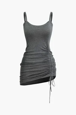 Cross Cut Out Crop Top And Asymmetrical Drawstring Mini Dress Set