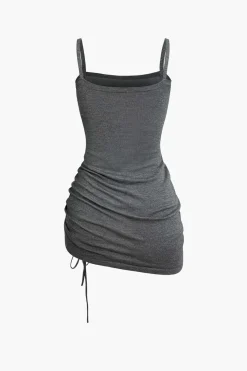 Cross Cut Out Crop Top And Asymmetrical Drawstring Mini Dress Set