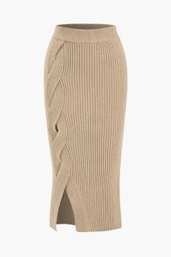 Crossed Sweater Asymmetrical Midi Skirt