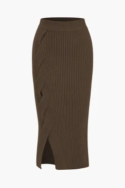 Crossed Sweater Asymmetrical Midi Skirt