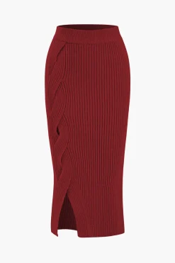 Crossed Sweater Asymmetrical Midi Skirt