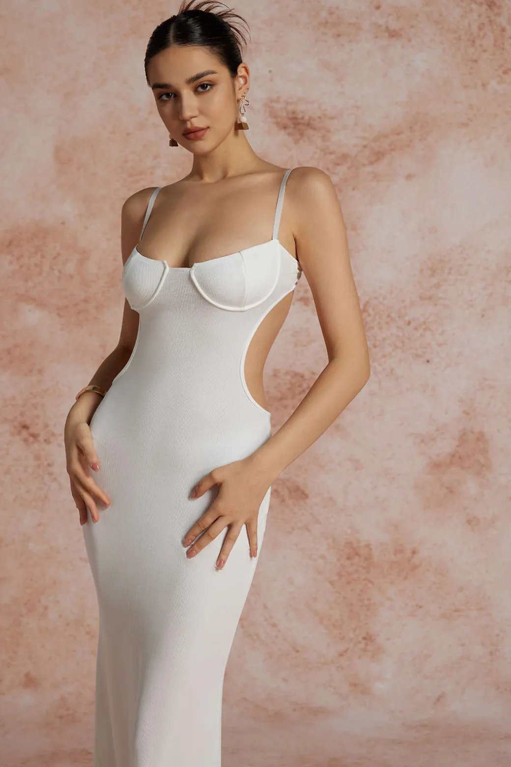 Cut Out Backless Bustier Slip Maxi Dress