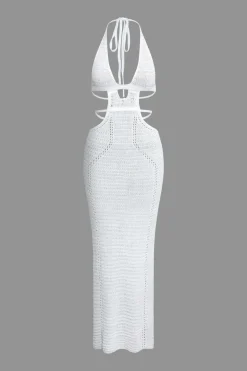 Cut Out Halter Backless Knit Maxi Dress