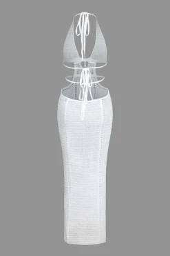 Cut Out Halter Backless Knit Maxi Dress