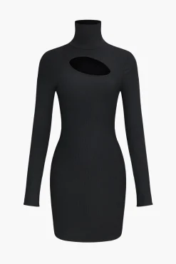 Cut Out Long Sleeve Turtleneck Mini Dress