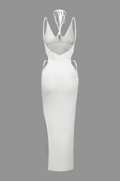 Cut Out Open Knit Backless Halter Maxi Dress