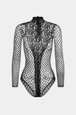 Cut Out Rhinestone Long Sleeve Bodysuit