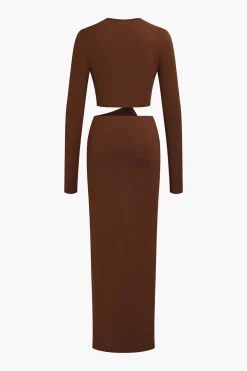 Cut Out Ruched Long Sleeve Maxi Dress