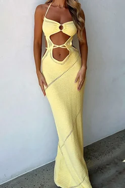 Cut Out Tie Halter Maxi Dress