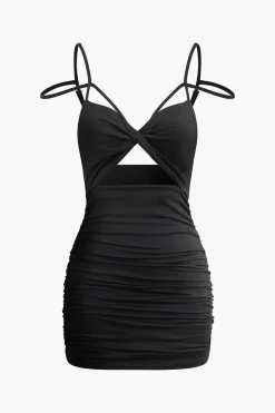 Cut Out Twist Knot Ruched Sleeveless Mini Dress